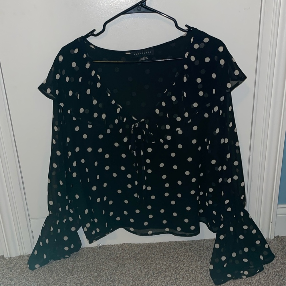 Sanctuary black and white polka dot blouse